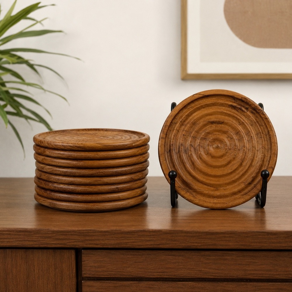 Dansk Teak Wood Coasters Set of 8 Round Danish Modern Quistgaard Denmark JHQ
